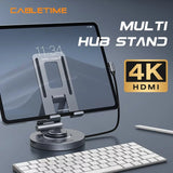 Cabletime - 360° Rotating Tablet Stand with 8 in 1 USB-C Multi-Function Hub [Licensed in Hong Kong] 