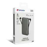 VERBATIM 10000mAh PD &amp; QC 3.0 Power Bank with Embedded Charging Cable - 66437 [Licensed in Hong Kong]