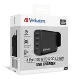 Verbatim 4 Port 130W PD 3.0 &amp; QC 3.0 GaN USB Charger [Licensed in Hong Kong]
